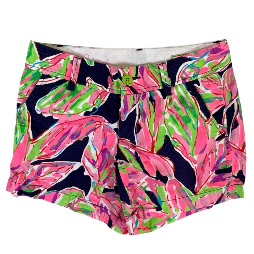 Lilly Pulitzer The Callahan Short Pink Green Tropical Floral Cotton Dobby 0